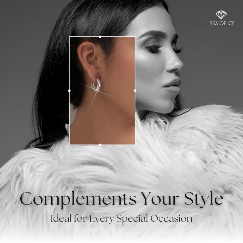 SEA OF ICE Silver Hoop Earrings for Women - Oval Filigree Trendy Fashion Hoop Earrings â€“ Sterling Silver Earrings for Women - Image 4